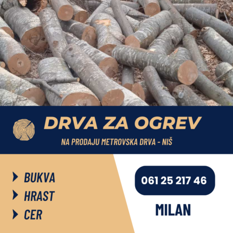 DRVA ZA OGREV. Na prodaju metrovska drva – BUKVA, HRAST, CER . Niš. Tel. 0612521746 Milan