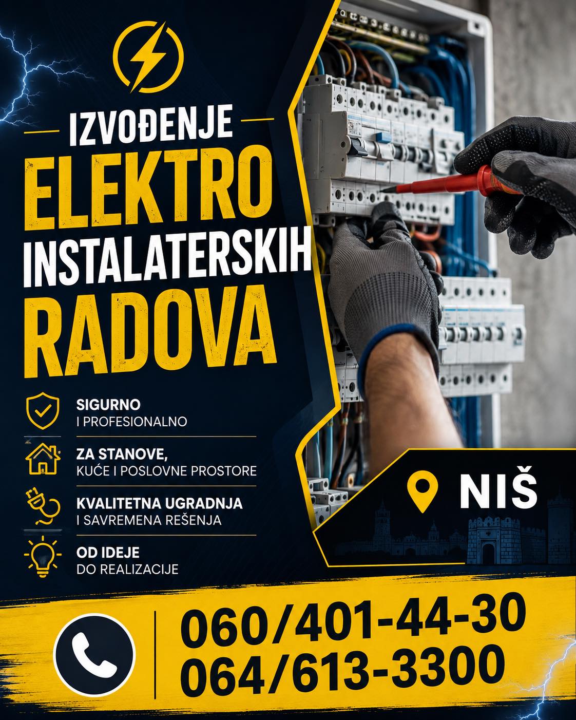 Vršimo izvođenje elektroinstalaterskih radova za stanove, kuće i poslovne prostore