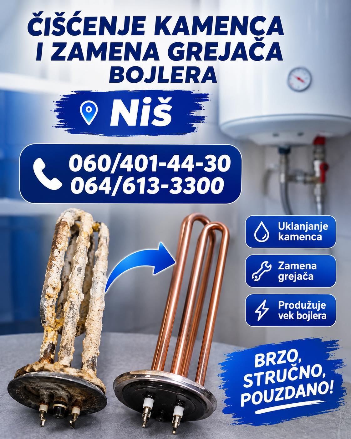 Čišćenje kamenca i zamena grejača bojlera 0604014430